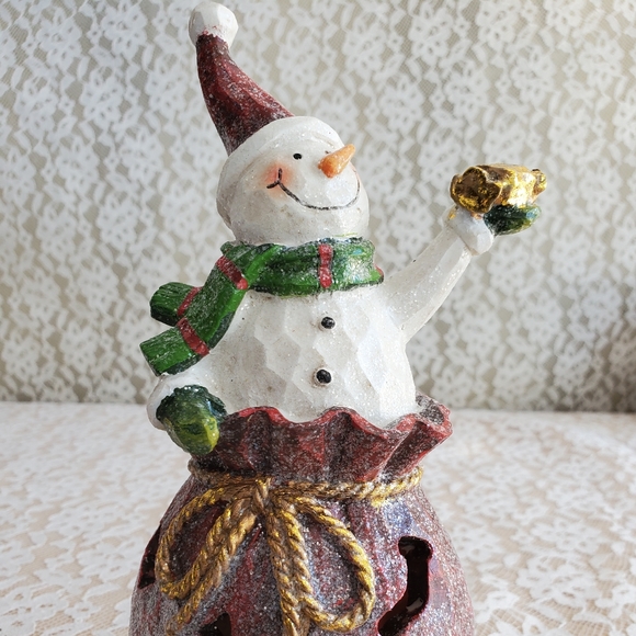 Glittery Light changing Snowman in red sack Home Interiors NEW - Picture 4 of 14